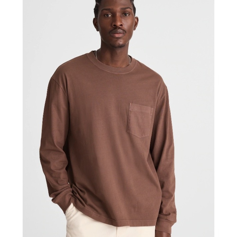 Madewell Mens Long‎ Sleeve Vintage Pocket Tee Espresso Brown XXL NWT